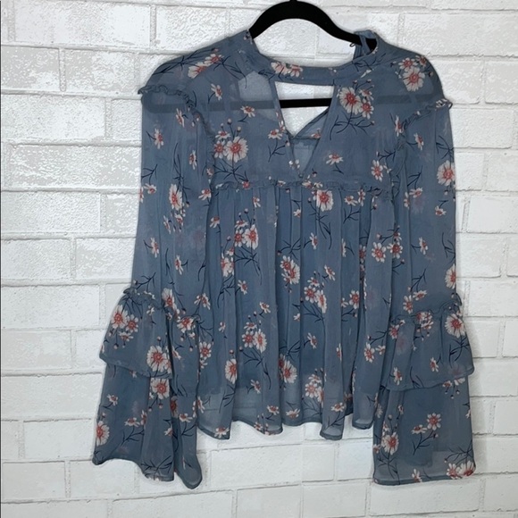 American Eagle Blue Floral Keyhole Top - Picture 4 of 14